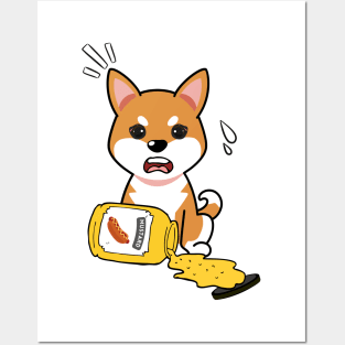 Funny orange dog spills a jar of mustard Posters and Art